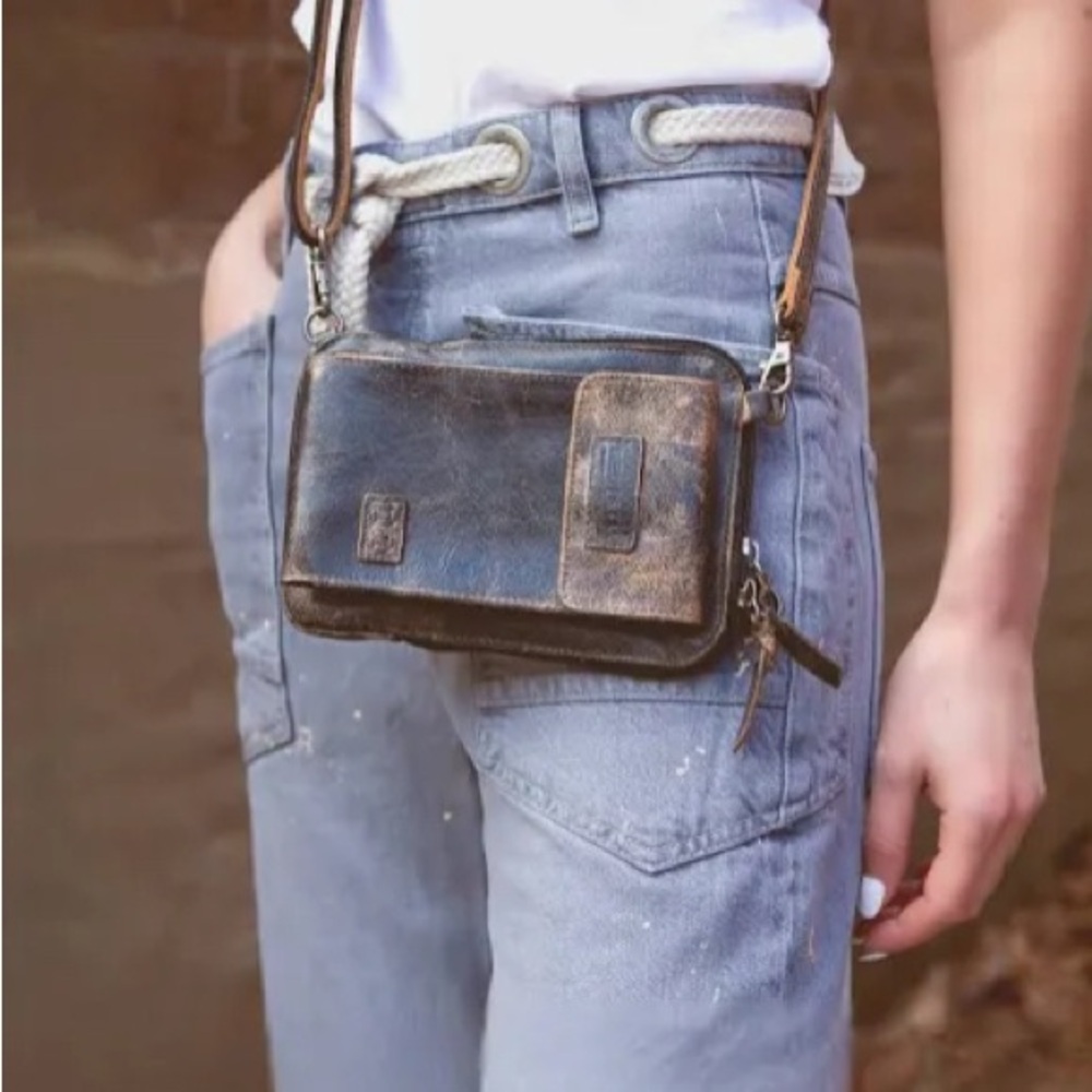 Bed Stu Distressed Brown Leather Crossbody Bag
